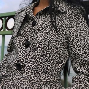 Helene Berman Cheetah Print Black and White Trench Coat